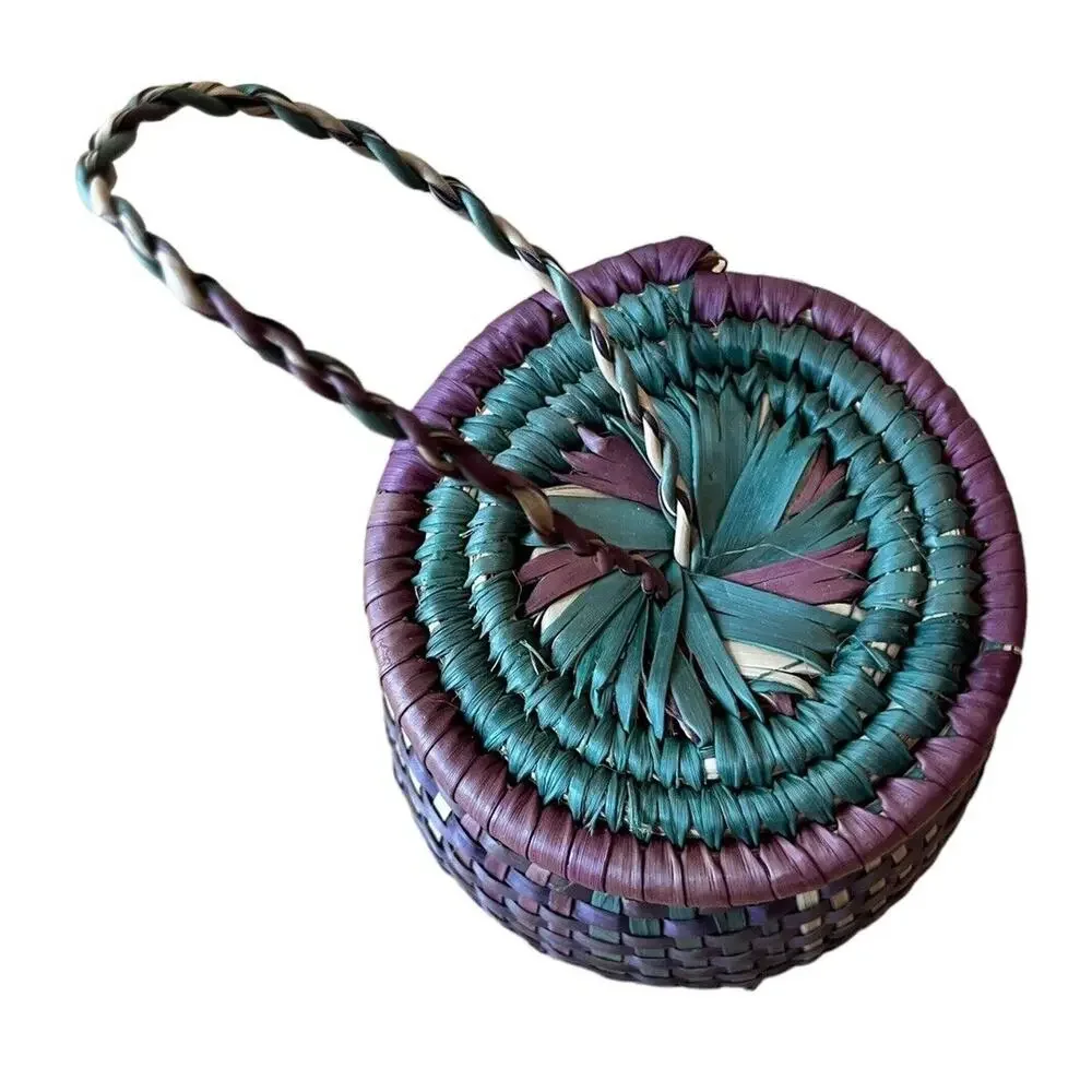 Vtg COILED Natural HAUSA HERB BOWL Basket BOHO African Tribal 3.5” Handmade